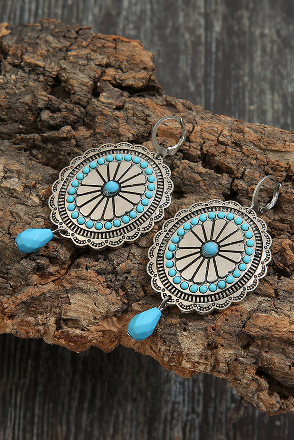 Boucles d'oreilles pendantes turquoise rétro occidentales