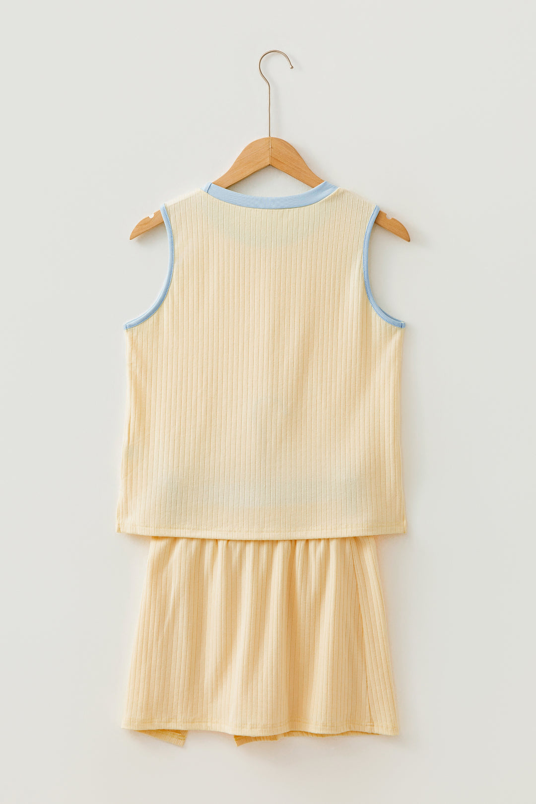 Yellow Contrast Trim Ribbed Tank Split Skort 2pcs Set