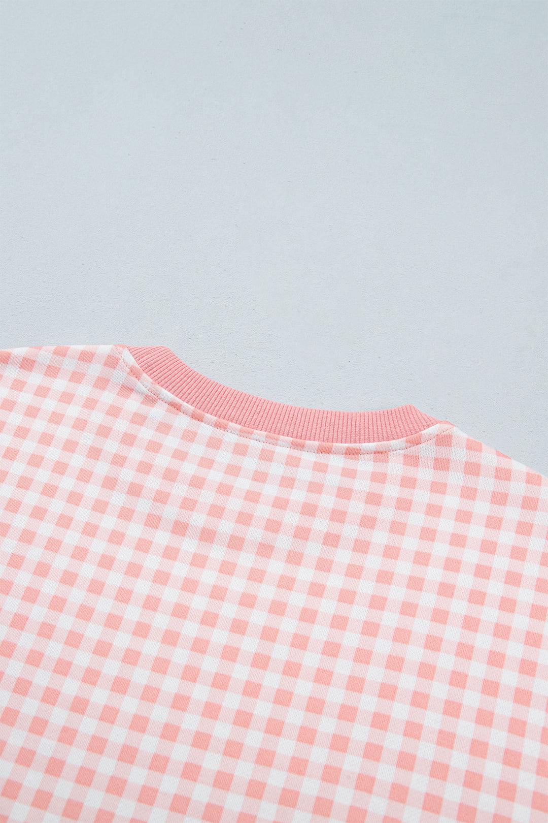 Pink Color Block Plaid Patchwork Long Sleeve Pullover Wide Leg Pant Set
