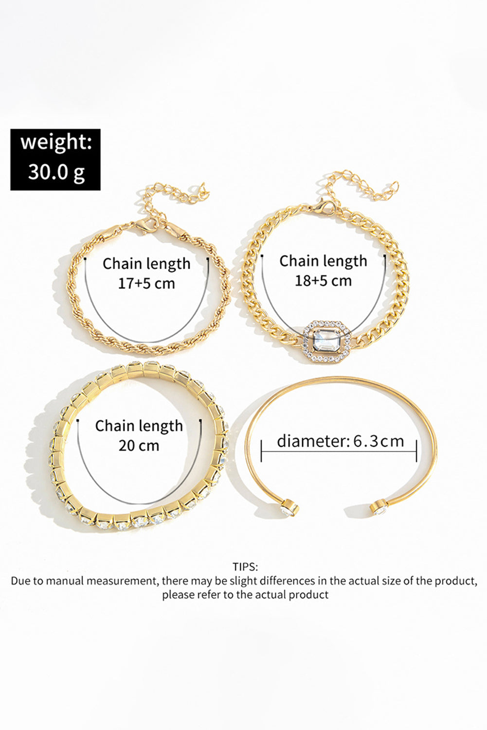 Ensemble de 4 bracelets tressés en chaîne de diamants