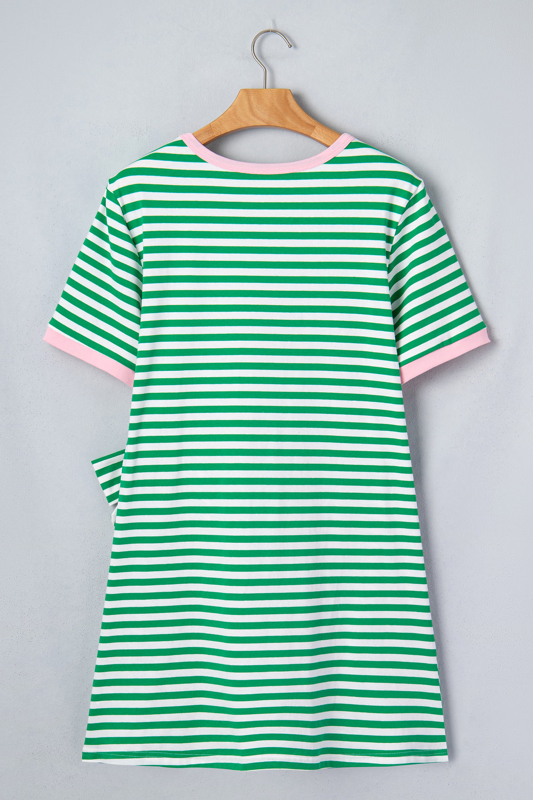 Green Stripe Nautical Tie Contrast Trim Round Neck T Shirt Mini Dress