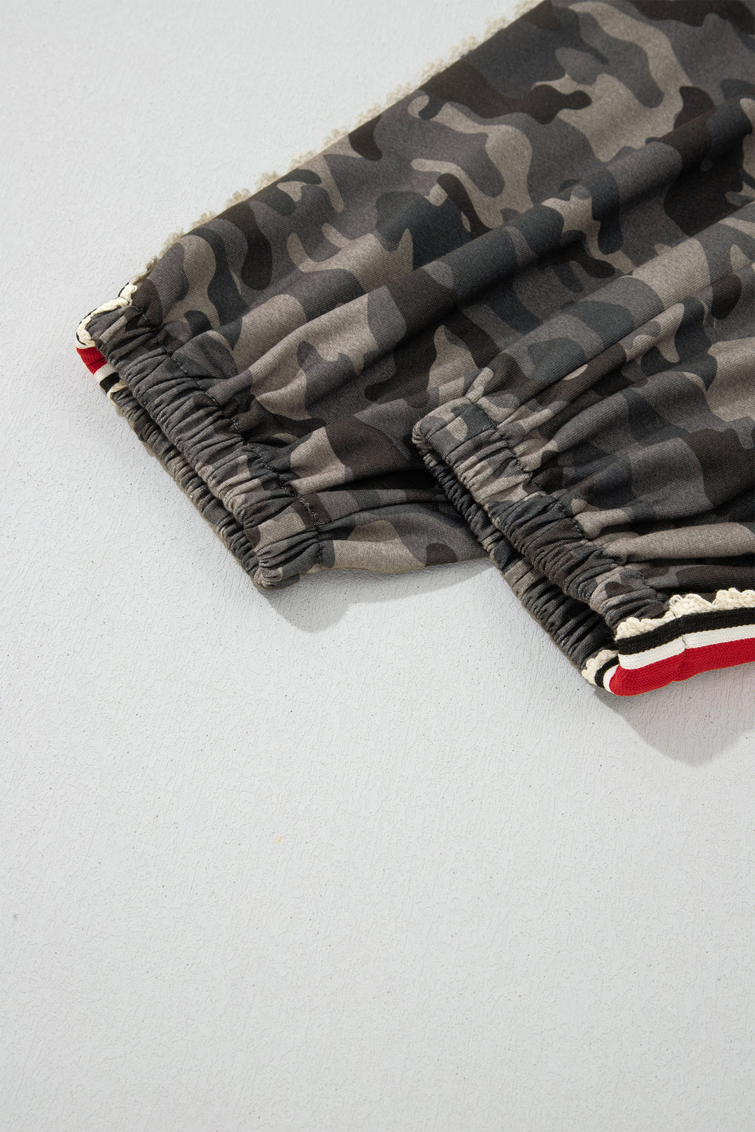 Green Camouflage Print Striped Side Panel Patchwork Drawstring Pants