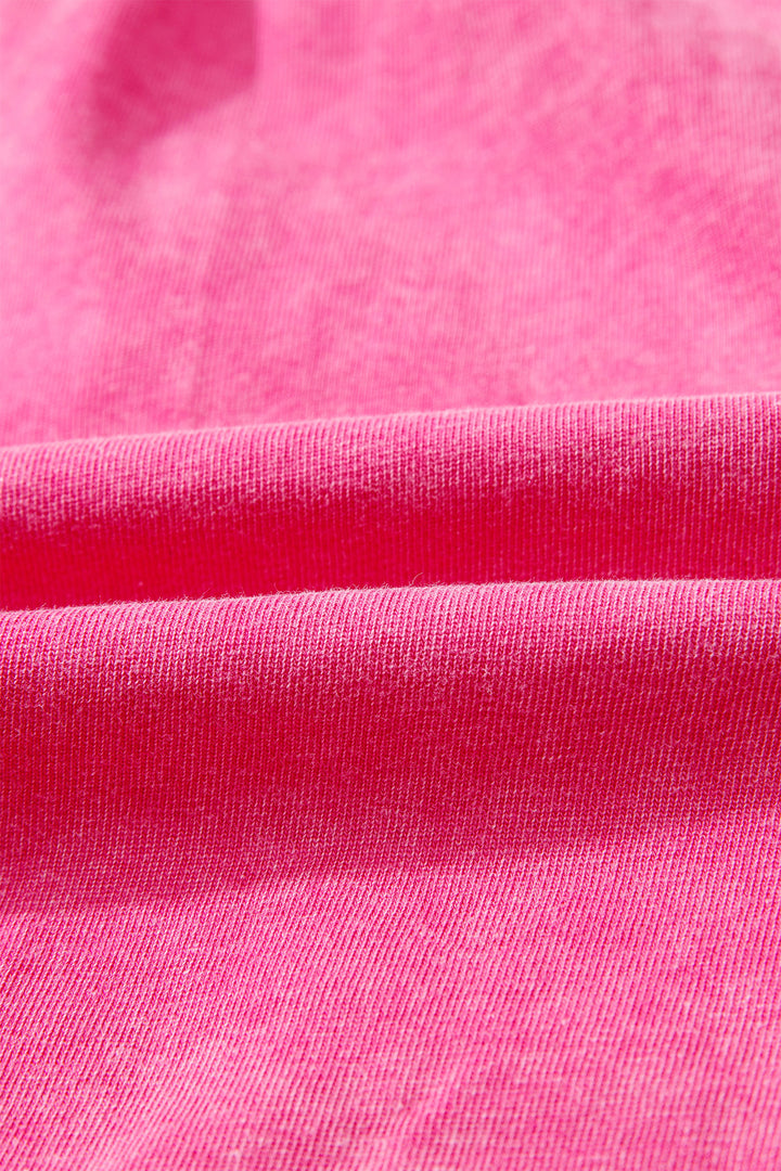 Rose Red Mineral Washed Drawstring Elastic Waist Raw Cut Shorts