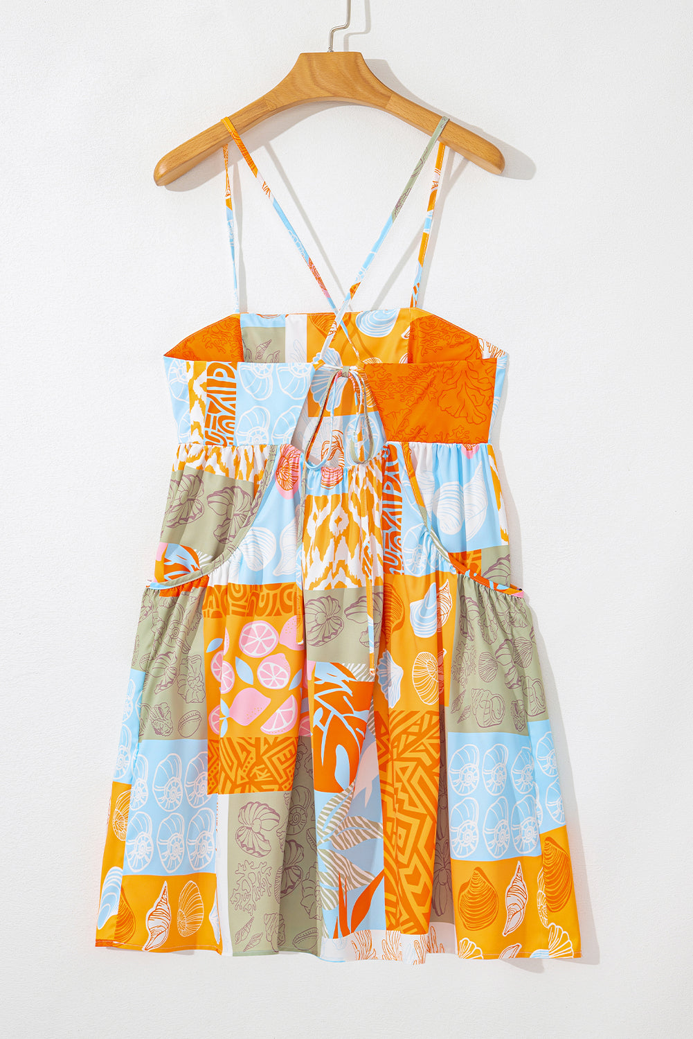 Seashell Patchwork Print Self-tie Flowy Sundress