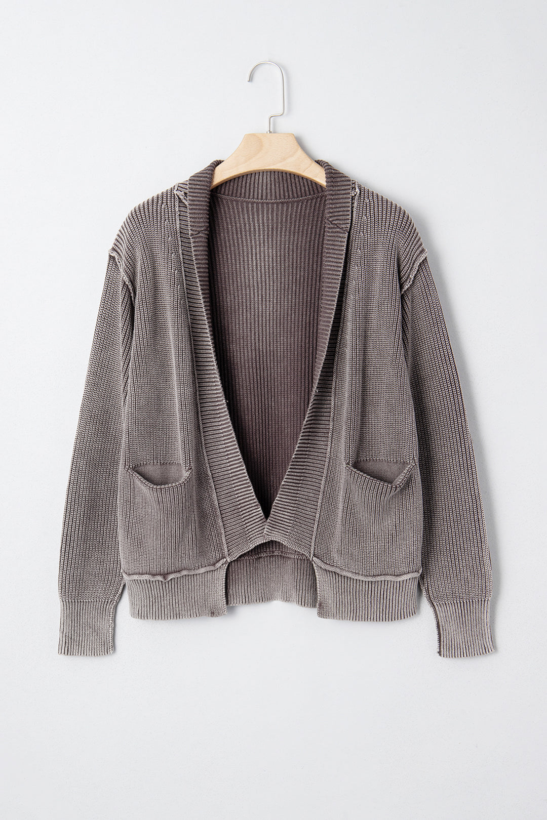 Mineral Wash Exposed Seam Patchwork Knit Open Sweater Cardigan