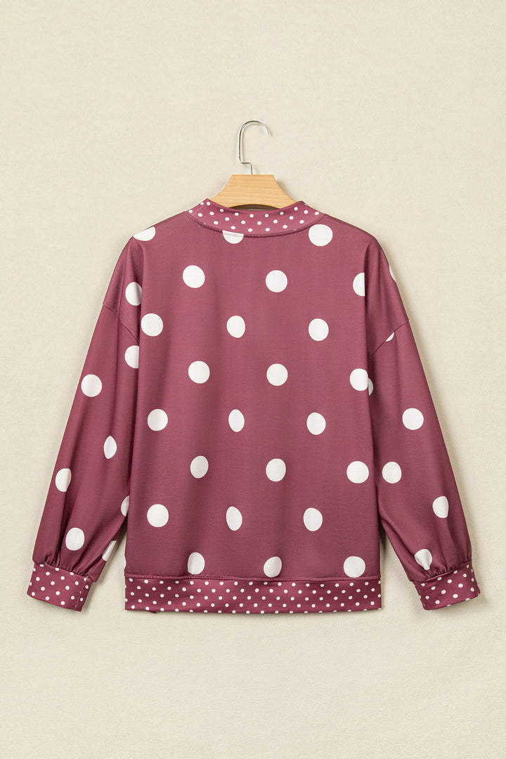 Red Polka Dot Print Contrast Detail Oversized Tunic Sweatshirt