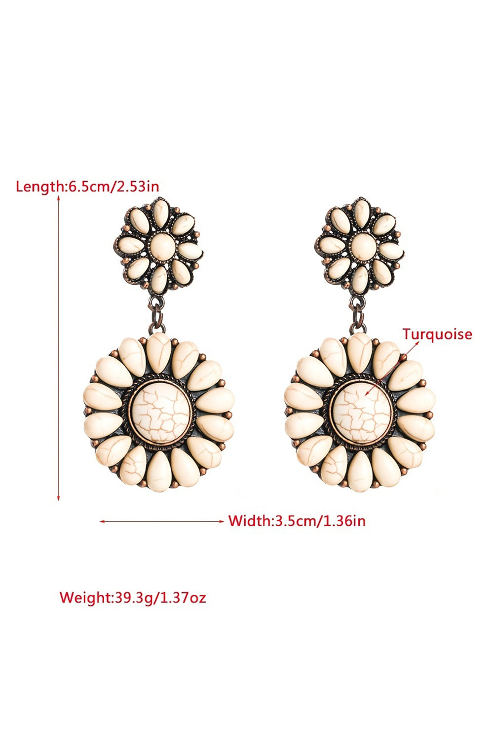 Boucles d'oreilles à tige en forme de fleur avec incrustation de turquoise occidentale
