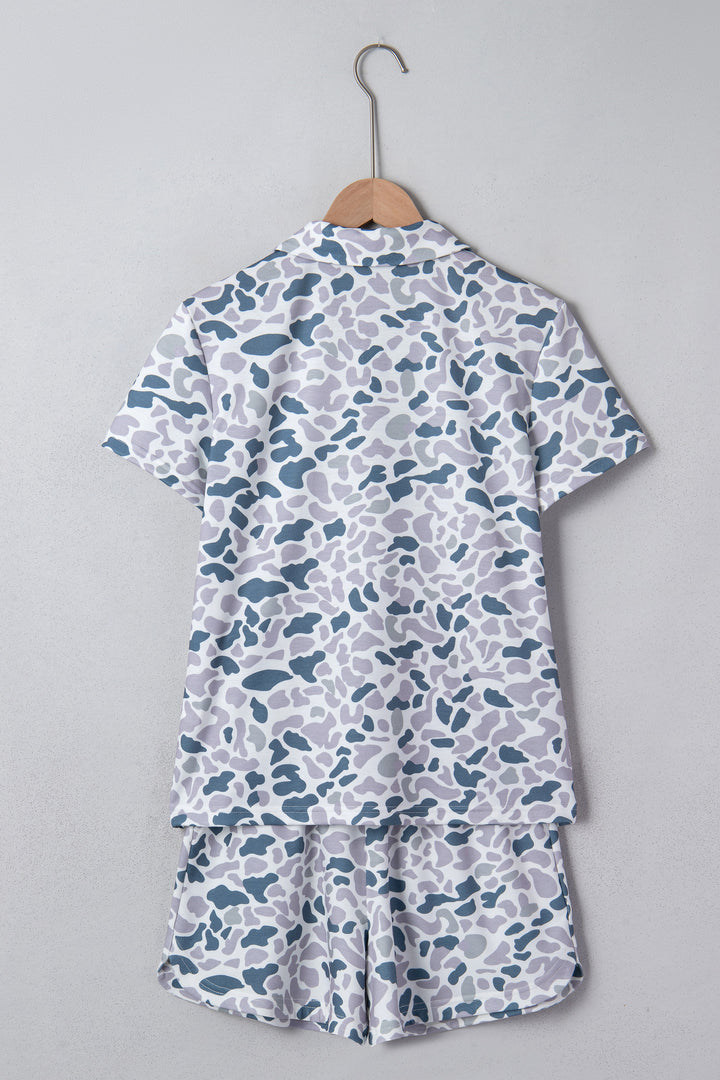 Multicolour Abstract Patterned Polo Collar T Shirt and Shorts Set