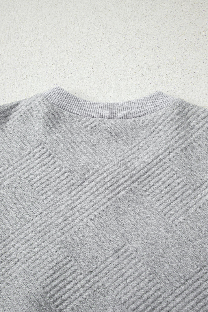 Medium Grey Trendy Textured Half Zip Loose Sweatshirt
