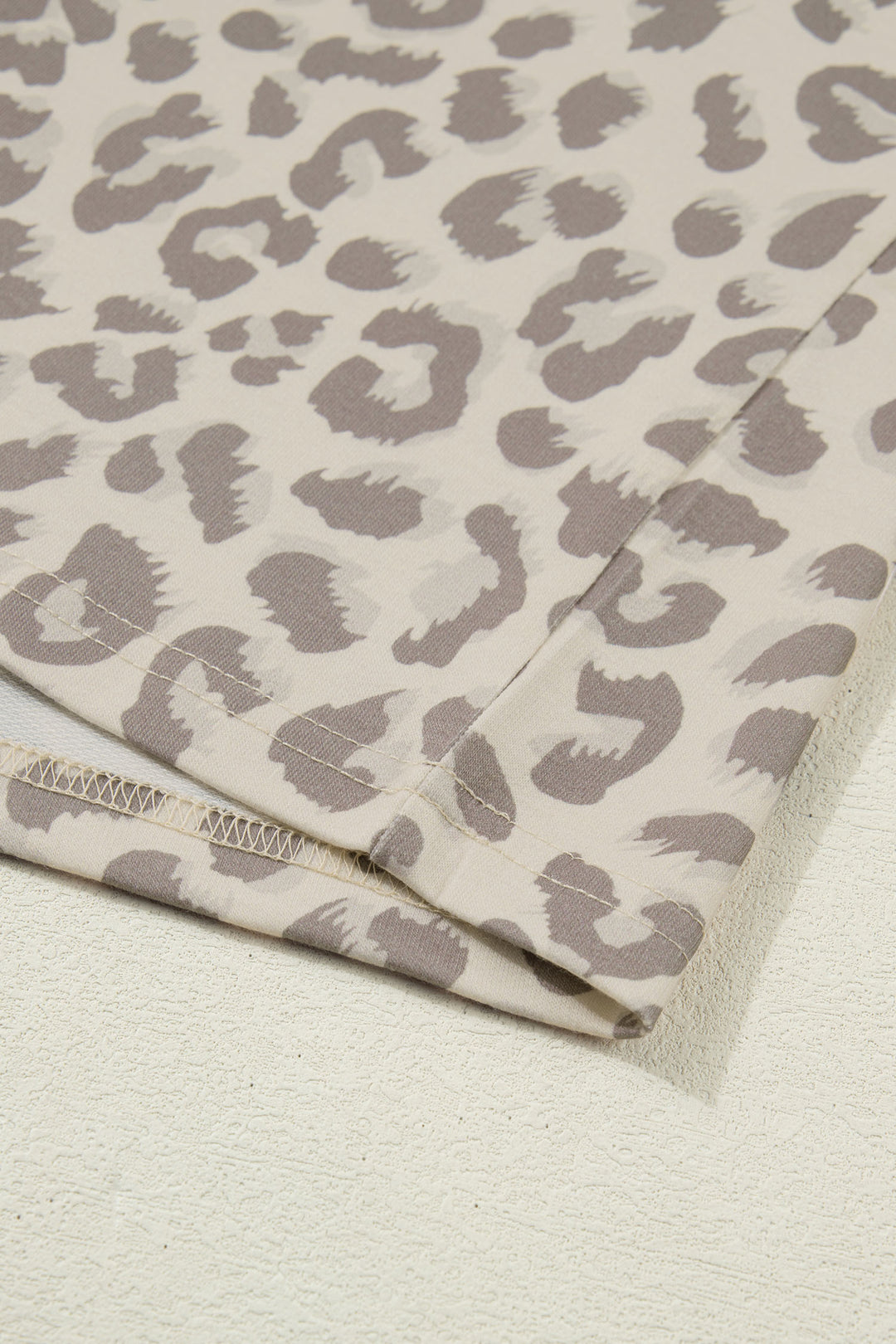 Khaki V Neck Collar Leopard Printed 2pcs Short Set
