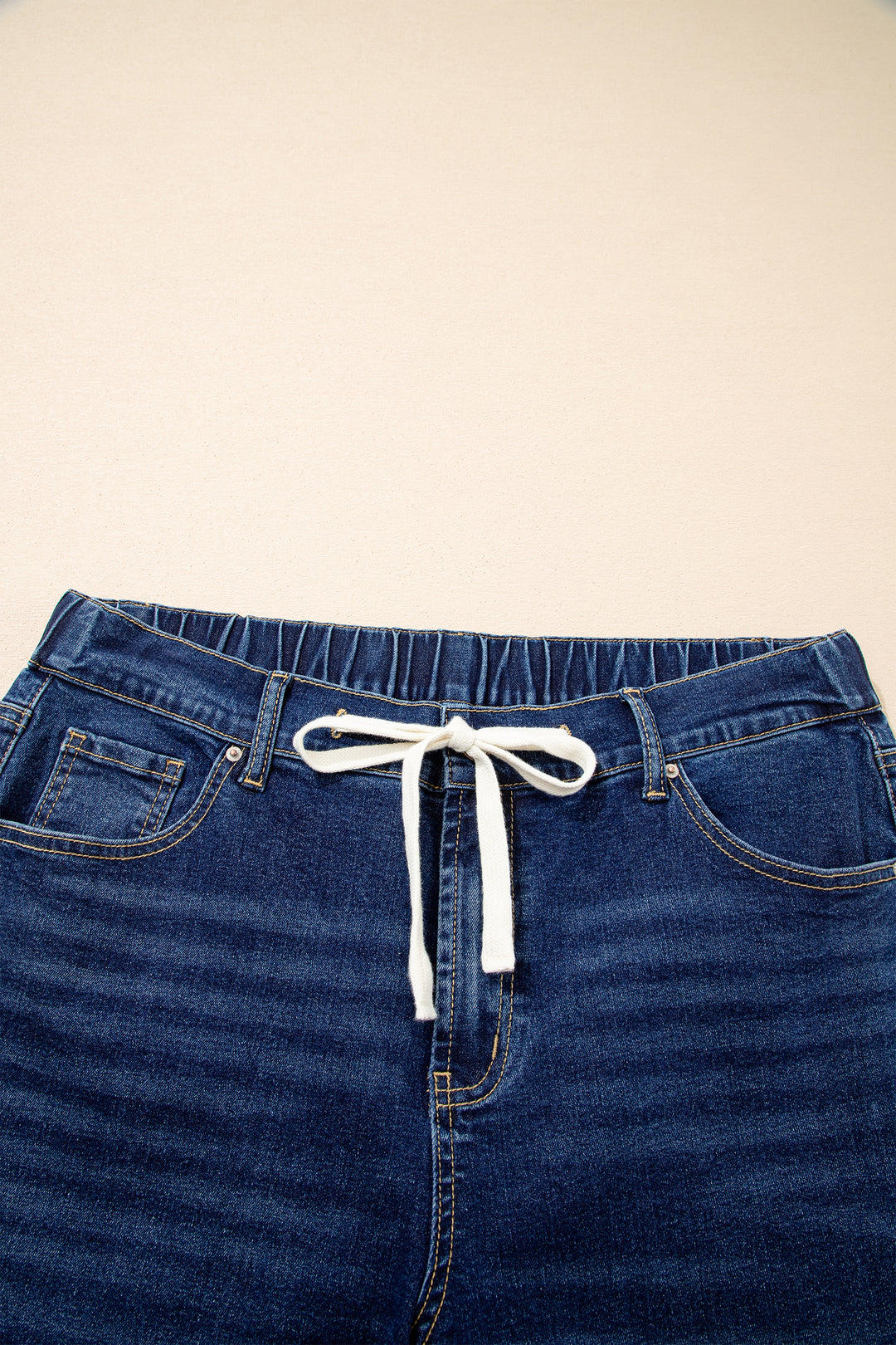 Blue Acid Wash Contrast Lace-up Plus Size Jeans