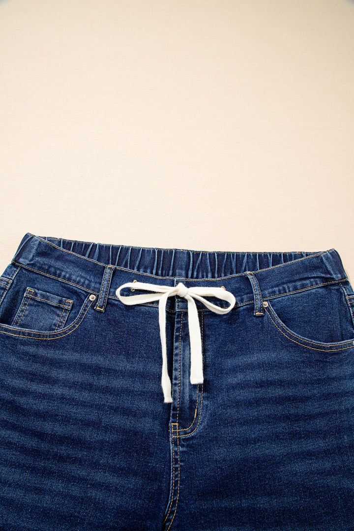 Blue Acid Wash Contrast Lace-up Plus Size Jeans