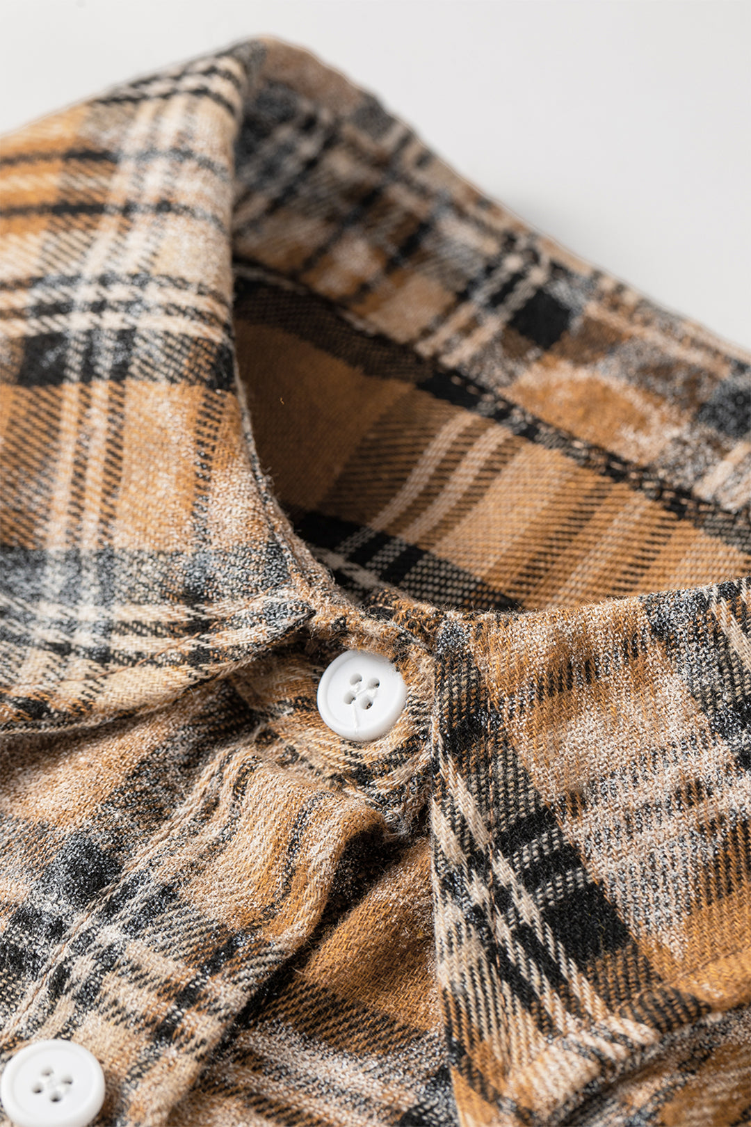 Brown Retro Plaid Long Sleeve Button Down Shirt