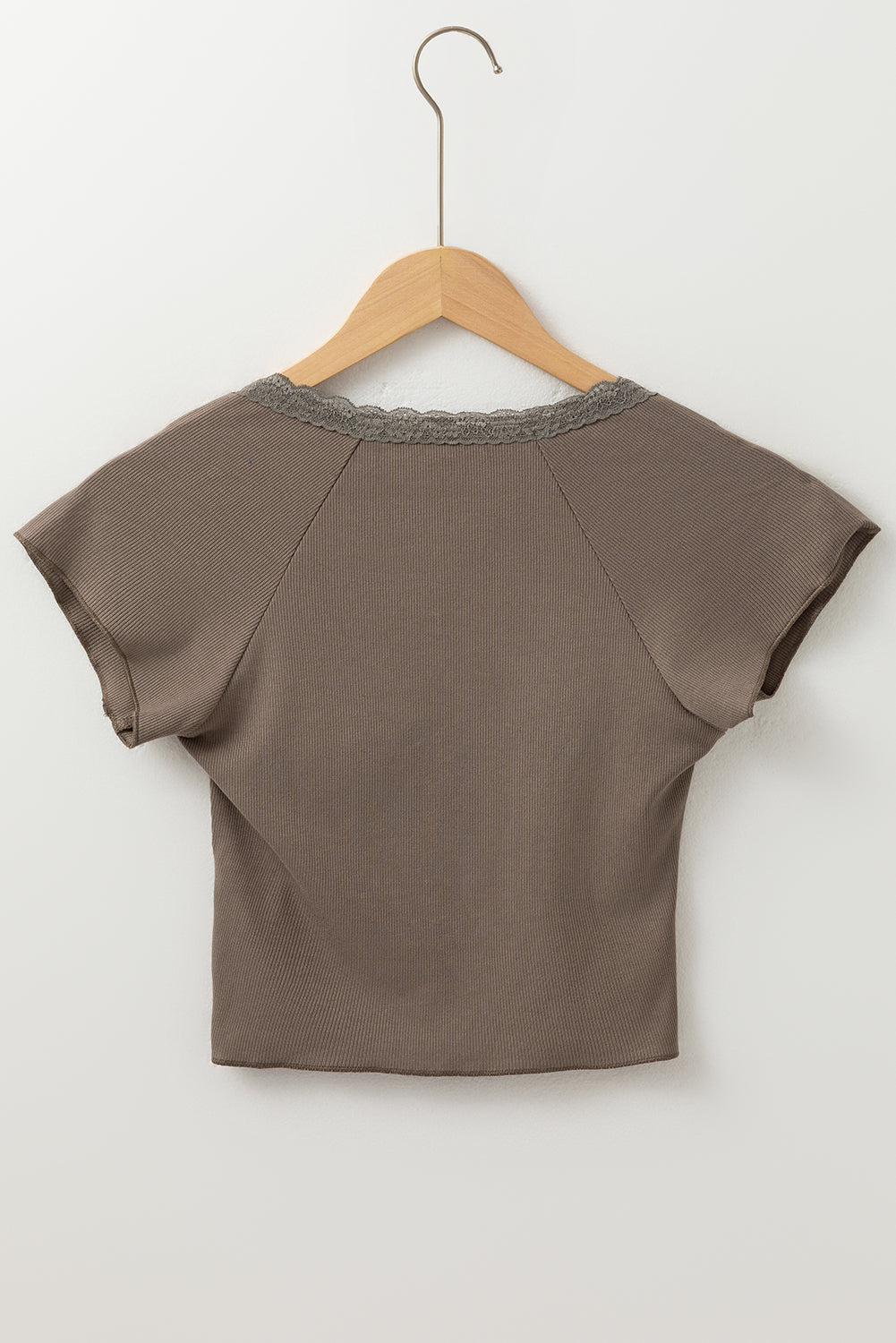 Lace Splicing Criss Cross Slim Fit V Neck T Shirt