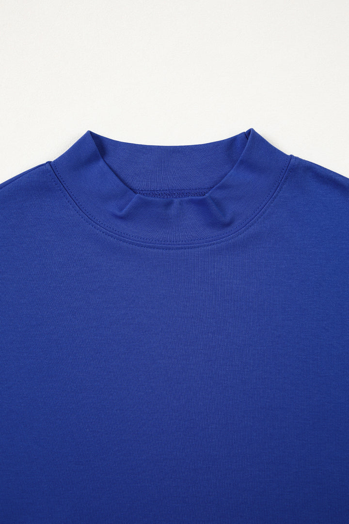 Dark Blue Solid Color High Neck Oversize Tee