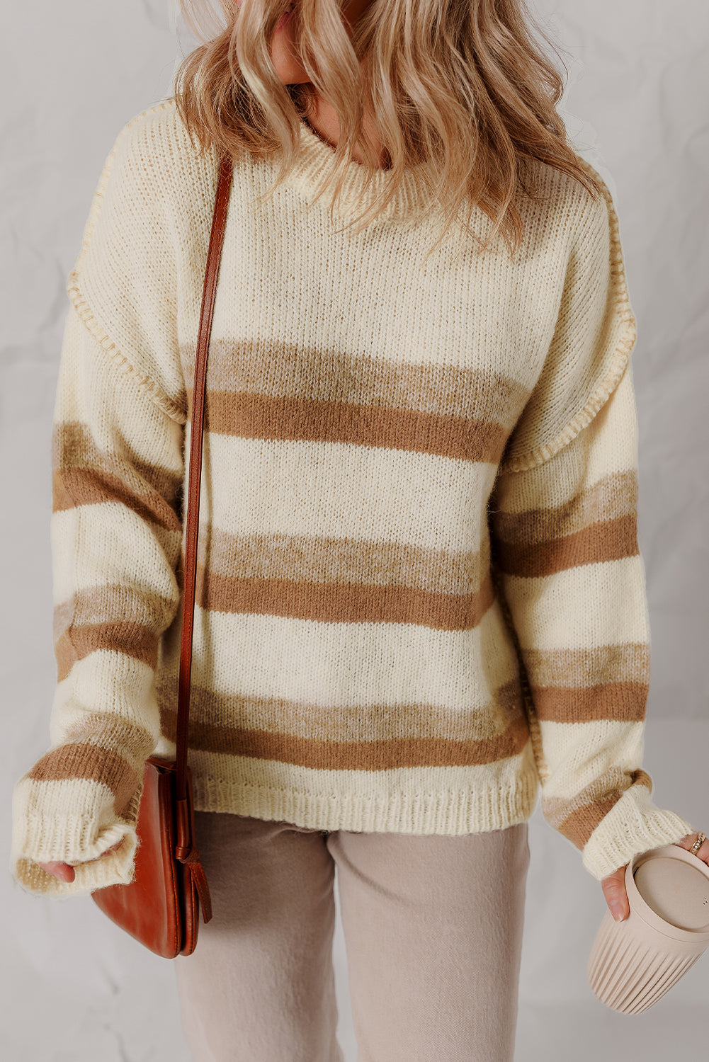 Exposed Seam Drop Shoulder Knit Baggy Sweater