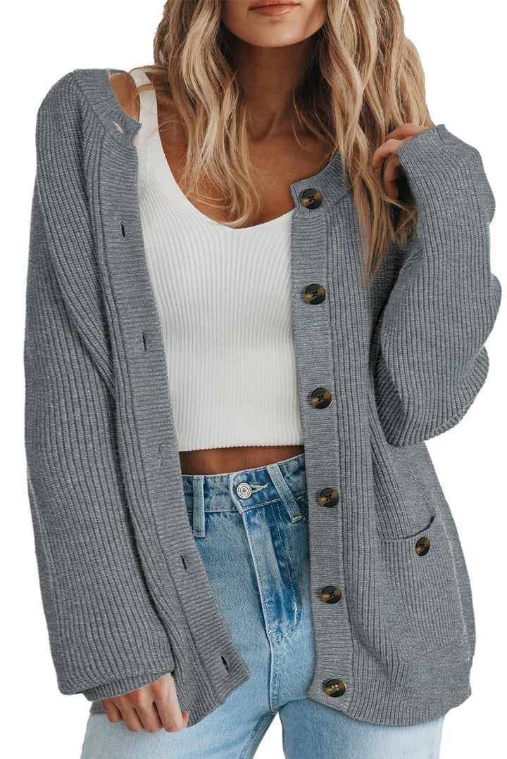 Chunky Buttoned Front Round Neck Cardigan Sweater
