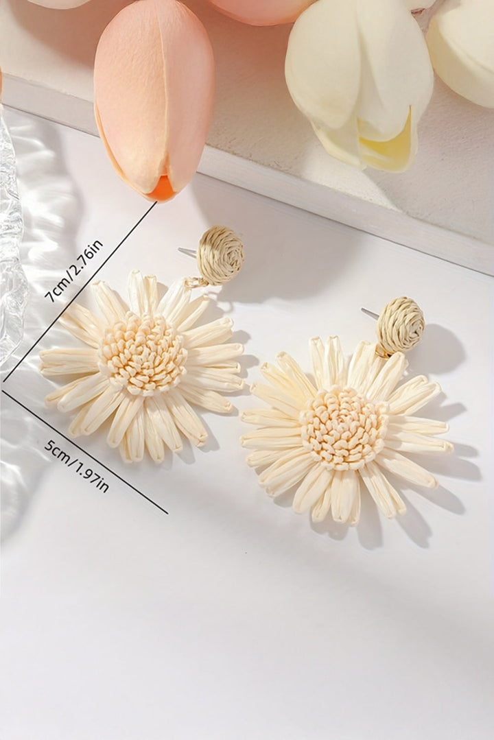 Boucles d'oreilles pendantes bohèmes en raphia crocheté tournesol