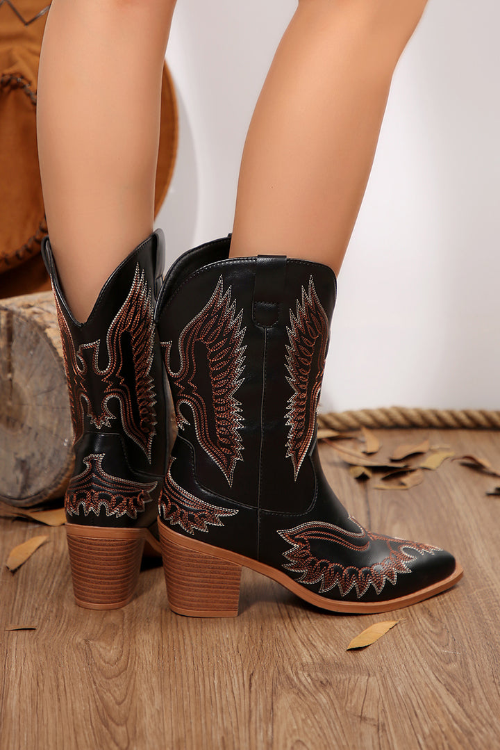 Western Eagle Embroidered Faux Leather Boots