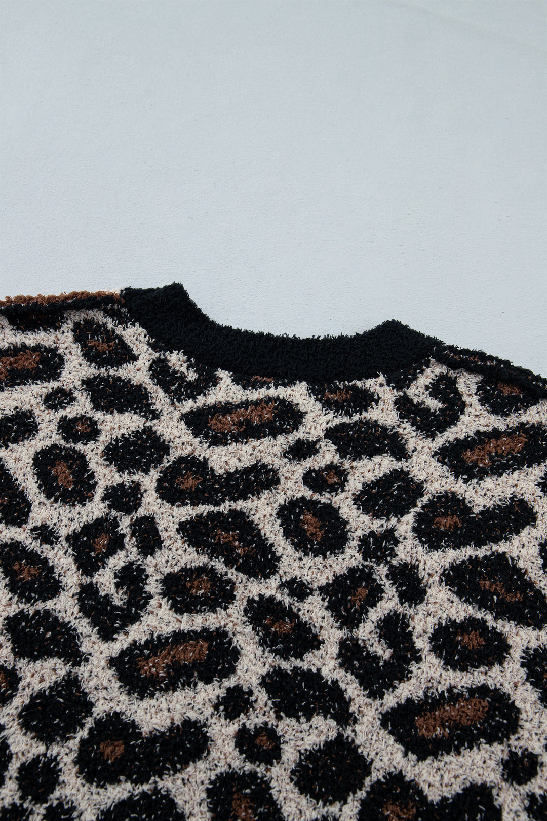 Smoke Gray Leopard Star Pattern Round Neck Long Sleeve Shift Sweater