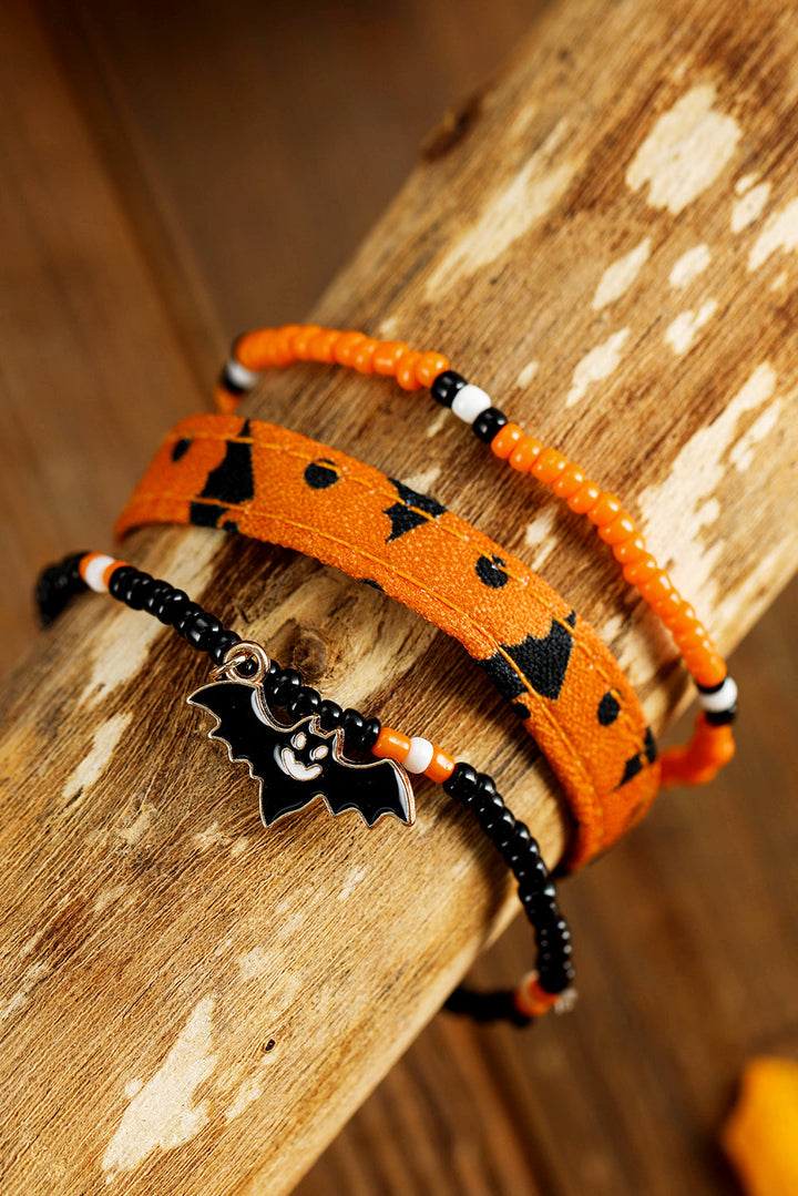 Halloween Bat Pendant Beaded Multi Layer Bracelet Set