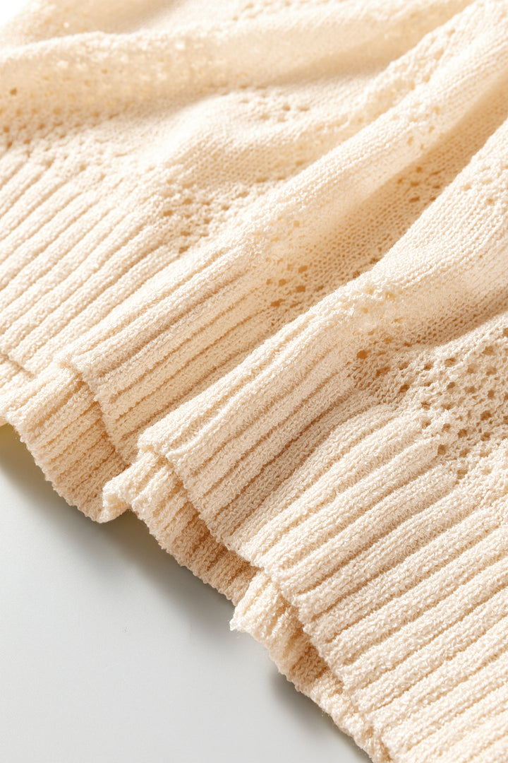 Plaid Pattern Crochet Knit Short Sleeve Sweater