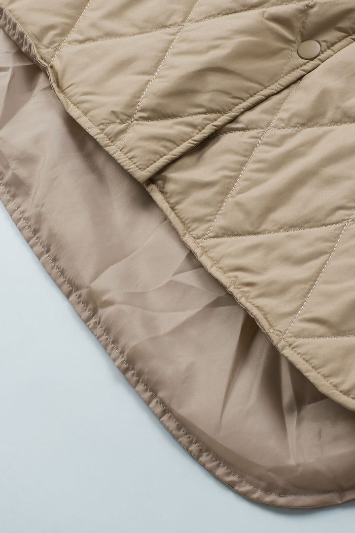 Khaki Quilted Snap Button Hooded Puffer Coat