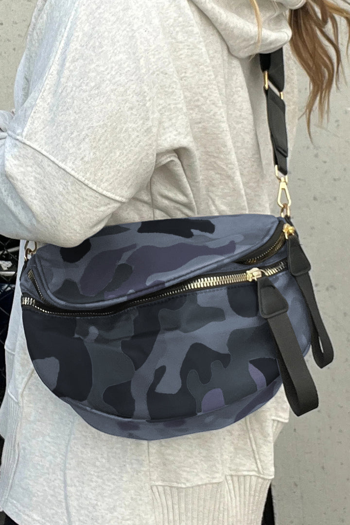 Vineyard Green Camouflage Print Double Zip Fashion Crossbody Bag