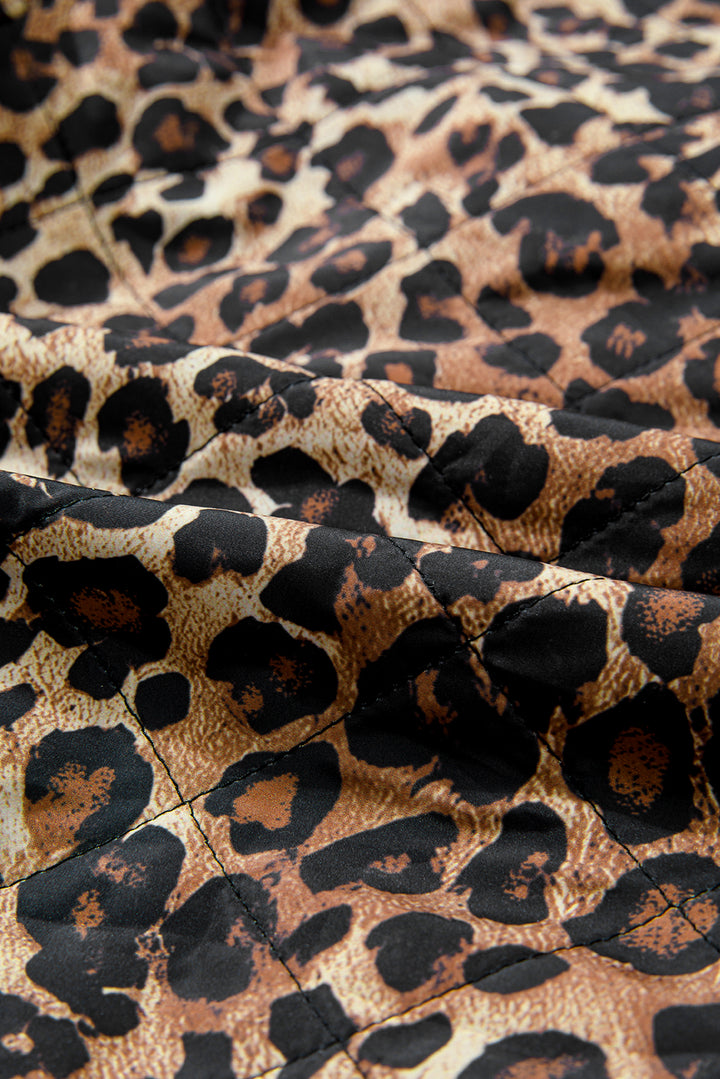 Khaki Leopard Quilted Tie Front Jacket