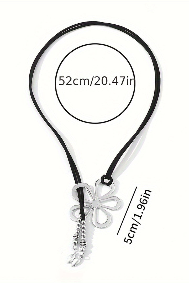 Collier en Y en cuir à motif floral ajouré