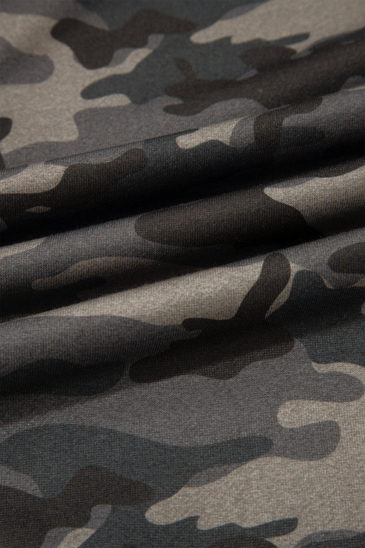 Green Camouflage Print Striped Side Panel Patchwork Drawstring Pants