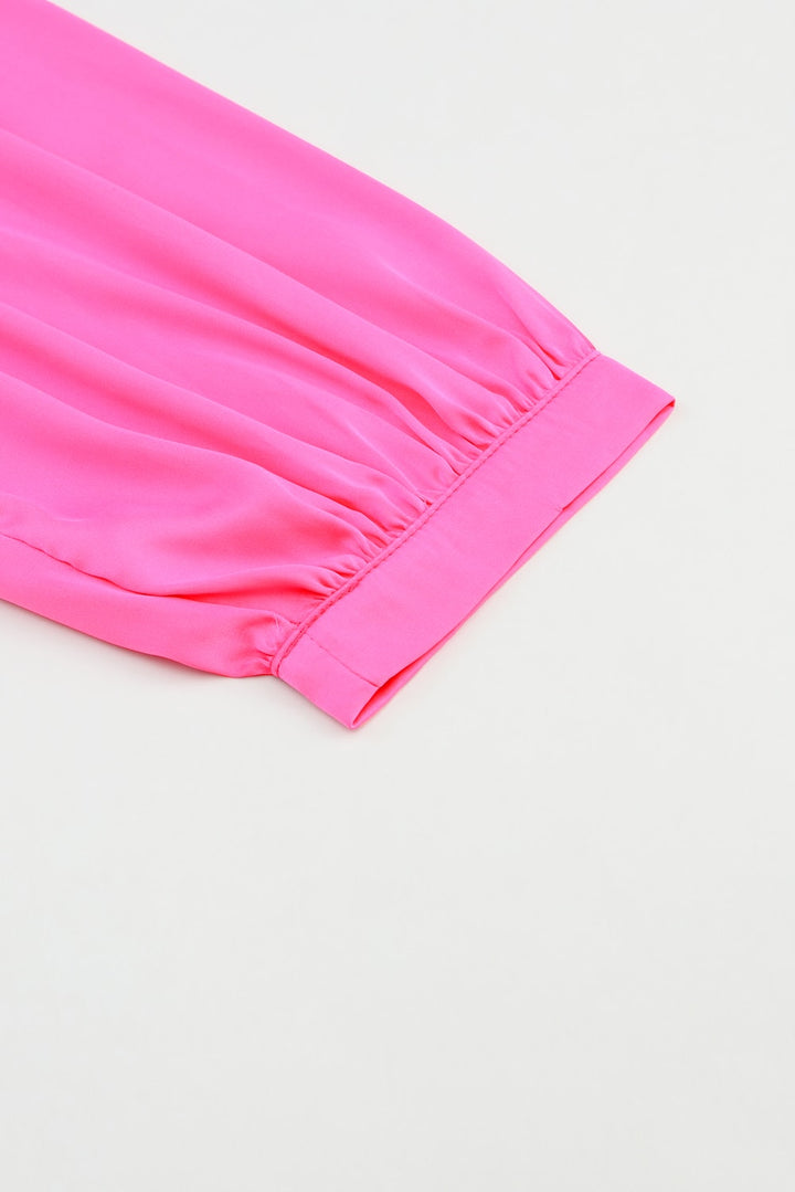 Satin Puff Long Sleeve Crewneck Blouse