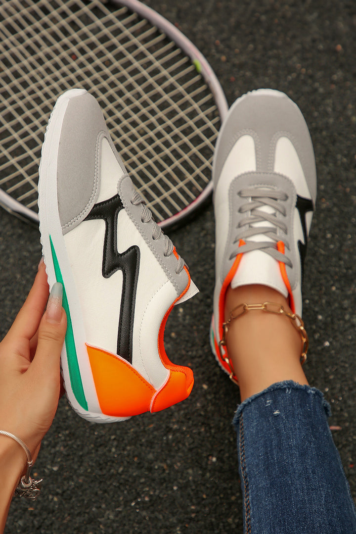 PU Leather Color Block Patchwork Lace Up Sneakers