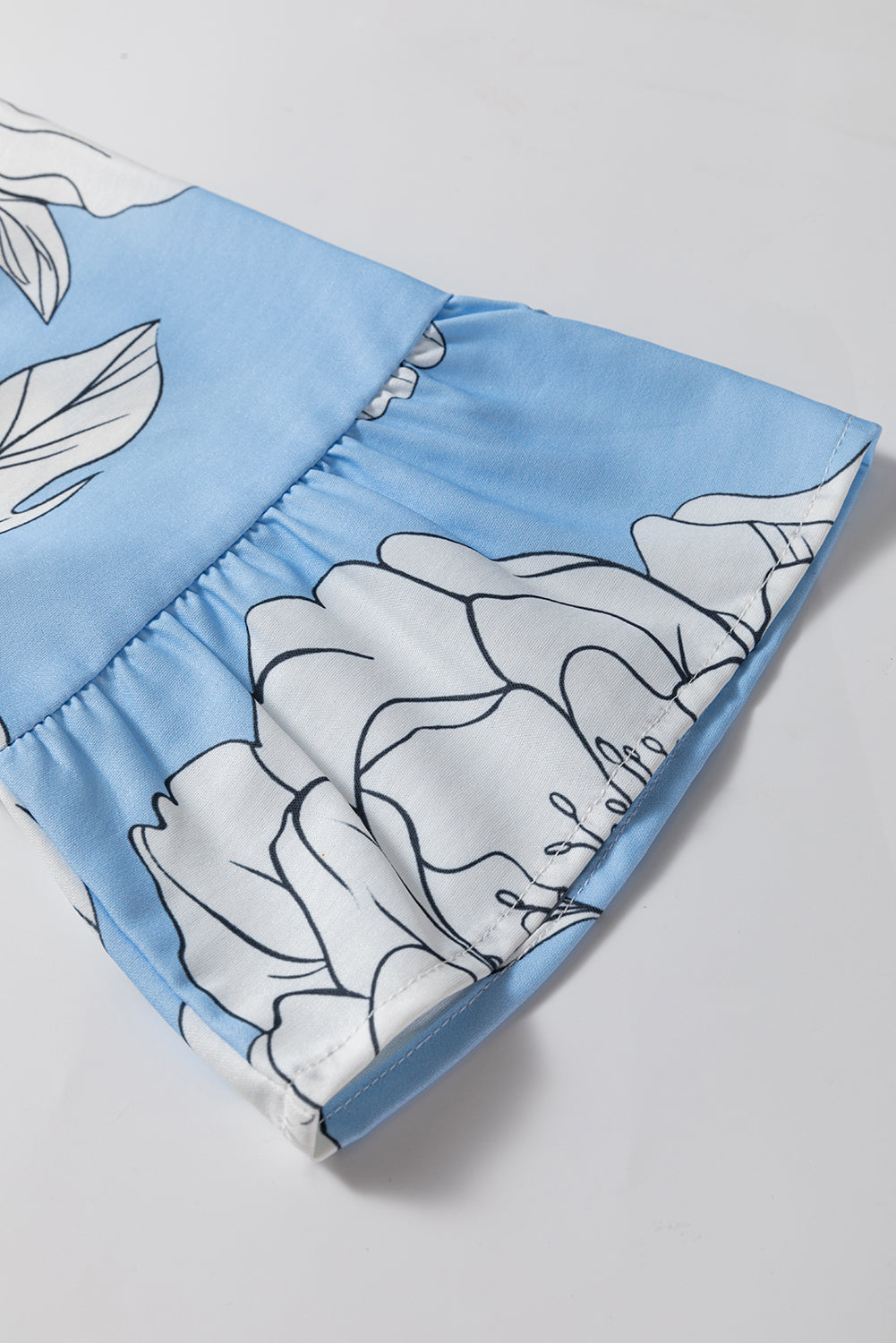 Sky Blue Floral Bracelet Sleeve Plus Size Tiered Maxi Dress