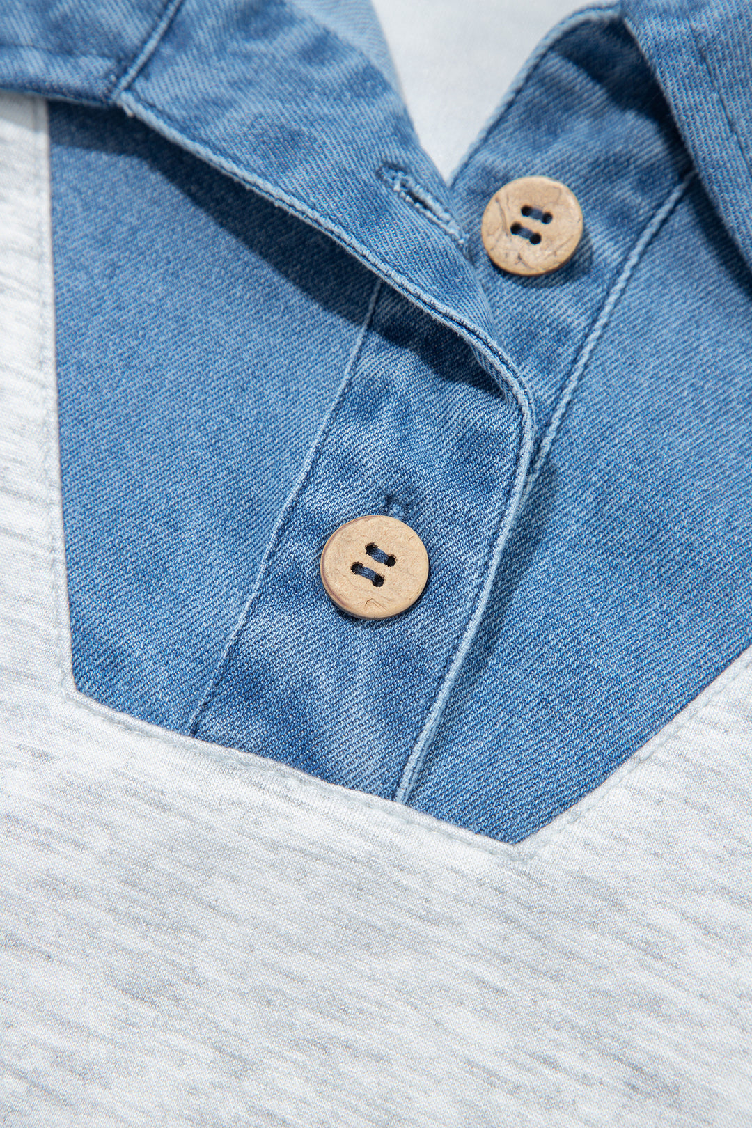 Light Grey Denim Contrast Collar Cuffed Short Sleeve Top