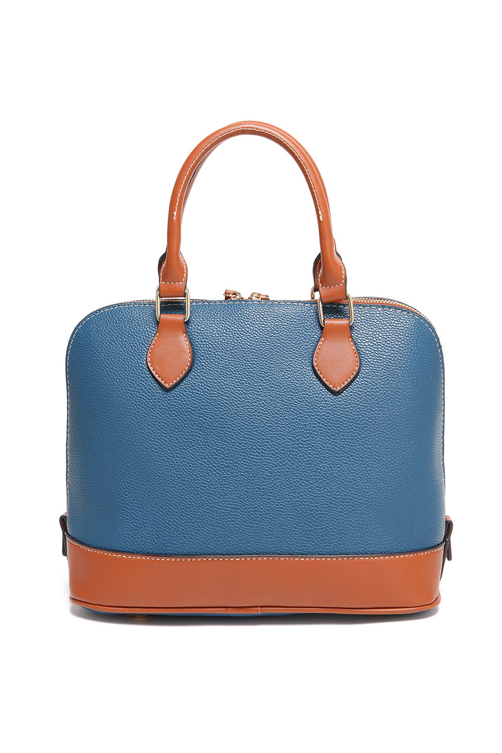 Color Contrast PU Leather Zipper Tote Bag