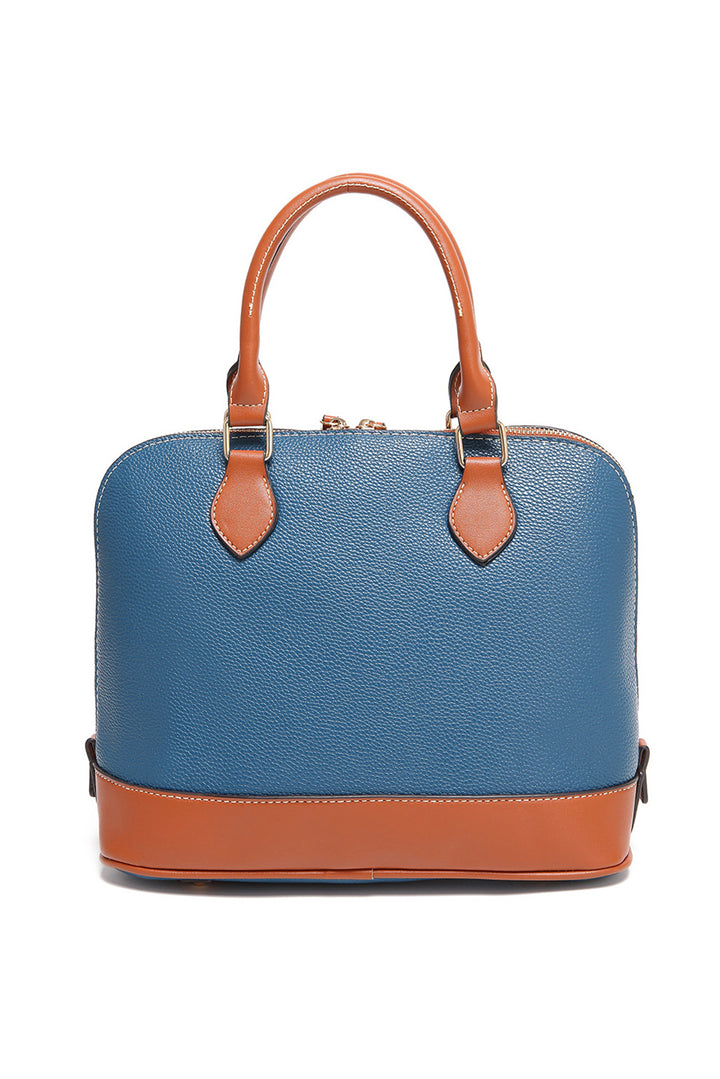 Color Contrast PU Leather Zipper Tote Bag