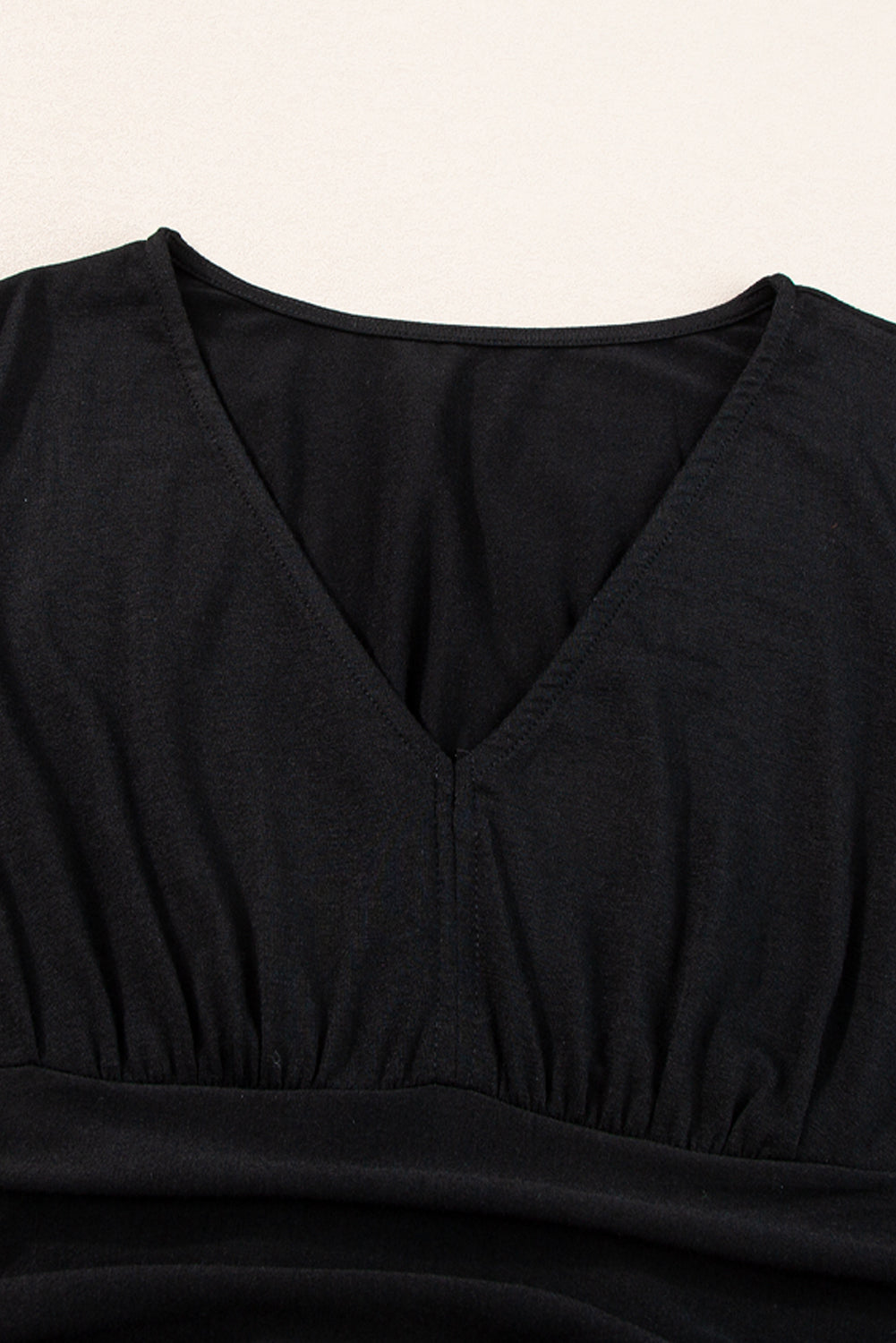 Short Sleeve Shirred High Waist V Neck Maxi Dress