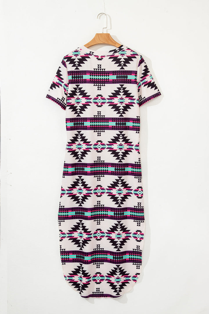 western aztec printed long t shirt dress