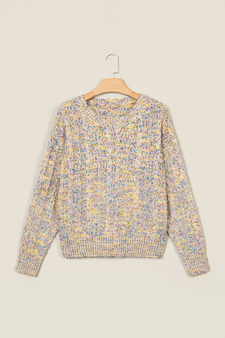 Multicolour Cozy Cable Knit Round Neck Long Sleeve Confetti Sweater