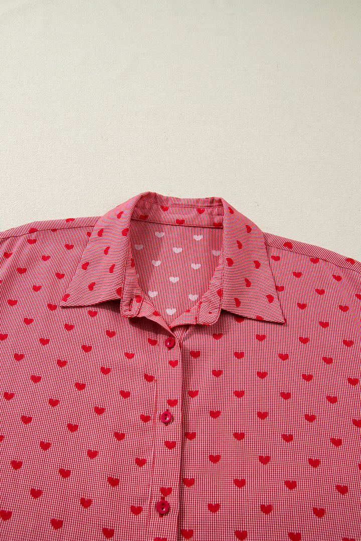 Heart Shape Print Half Sleeve Loose Valentine Shirt