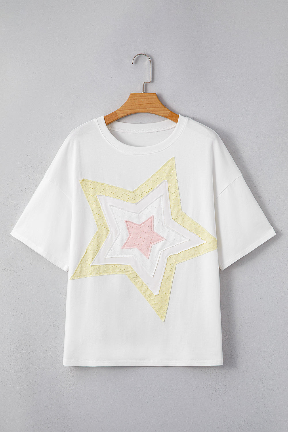 Star Layered Patched Graphic Drop Shoulder Half Sleeve Loose Tee