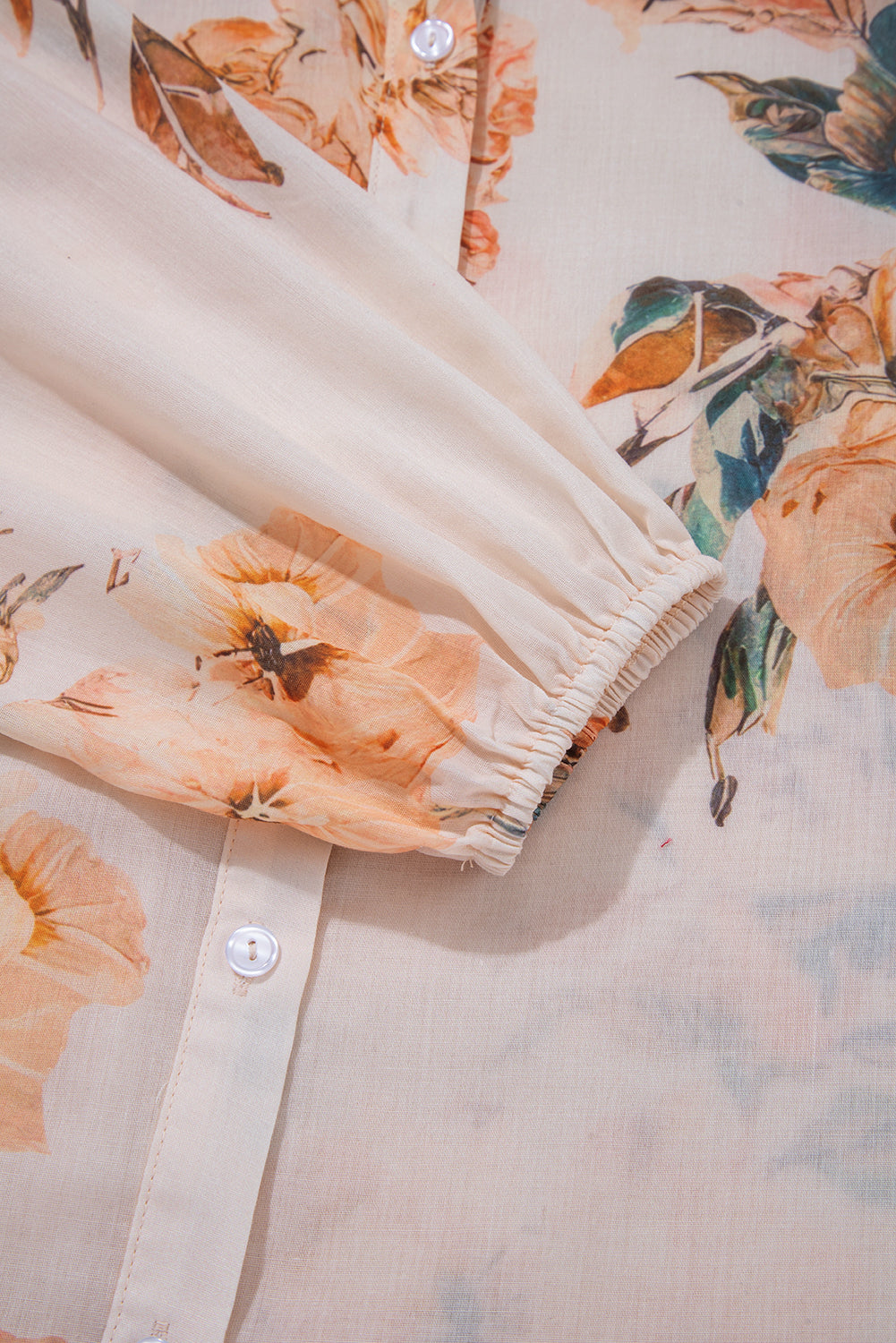 Orange Floral Puff Sleeve Lightweight Shirt