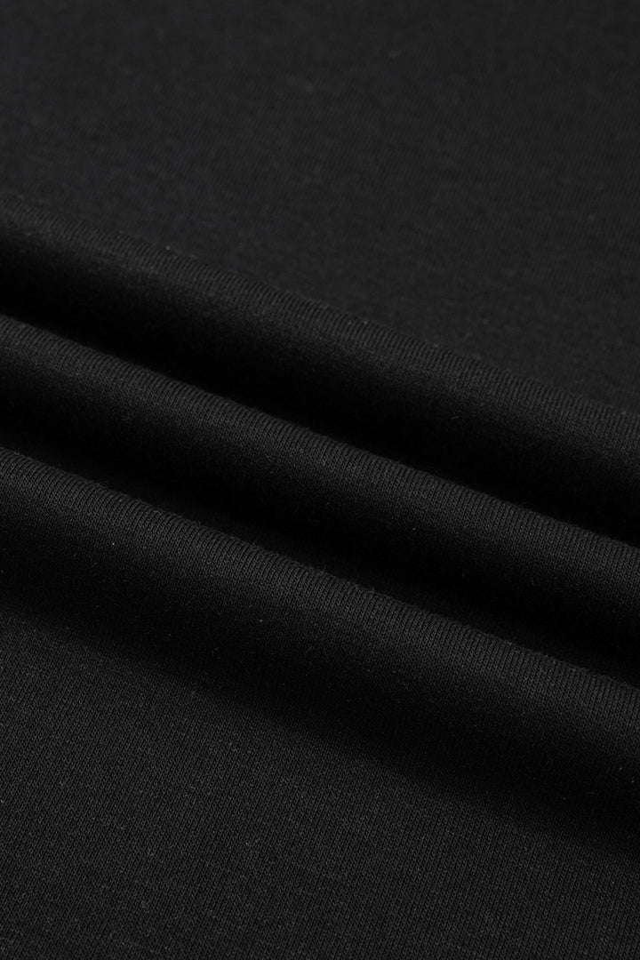 Black Solid Color High Neck Cap Sleeve Loose Top