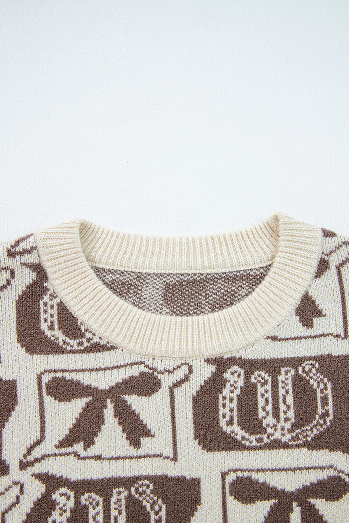 Bows & Horseshoes Pattern Western Fashion Print Sweater