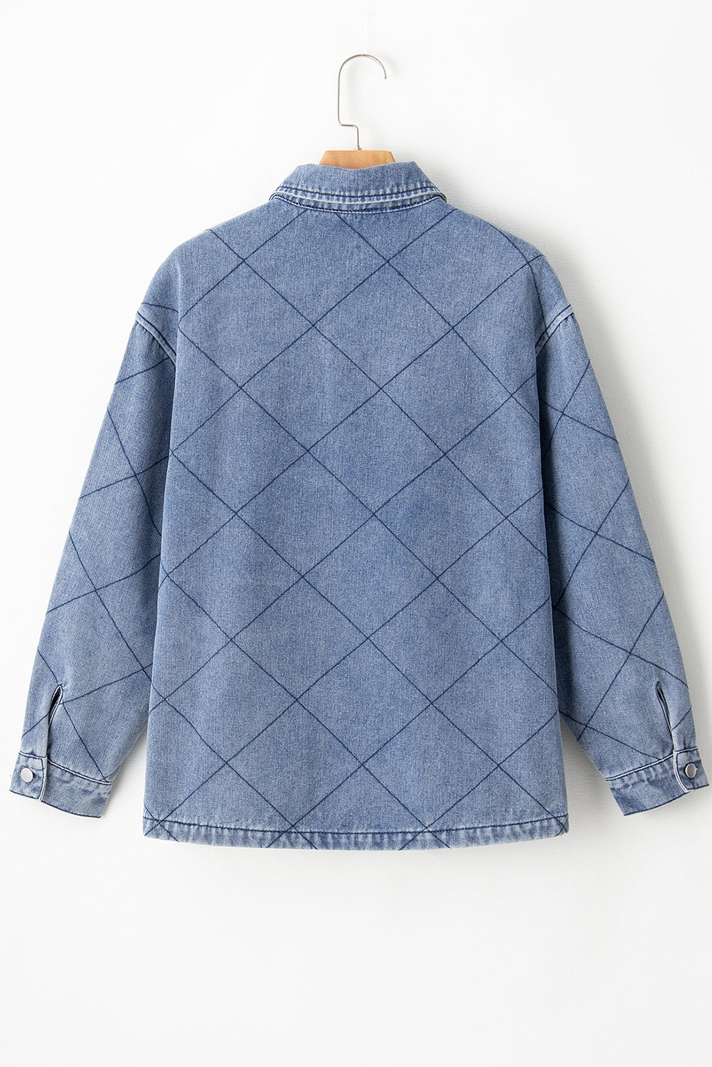 Ashleigh Blue Rhombus Stitched Pattern Button Pocketed Denim Jacket