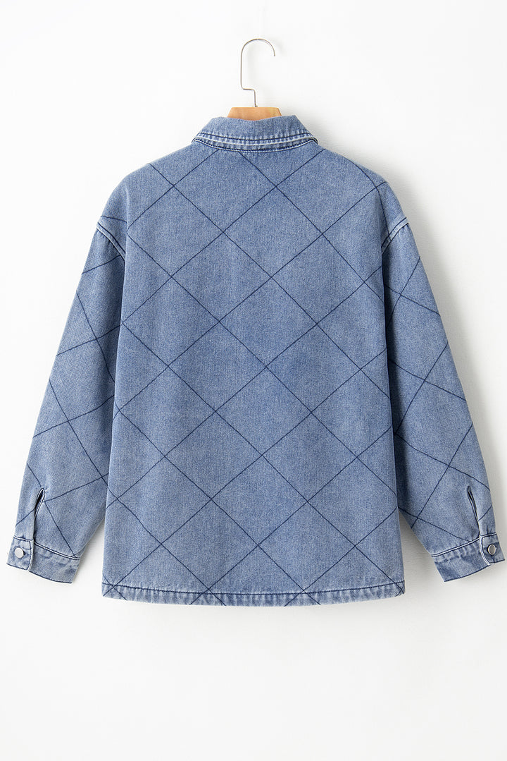 Ashleigh Blue Rhombus Stitched Pattern Button Pocketed Denim Jacket