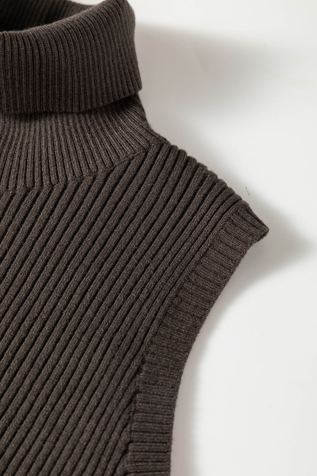 Chicory Coffee Western Ribbed Knit High Neck Waist Slim Fit Sweater Vest