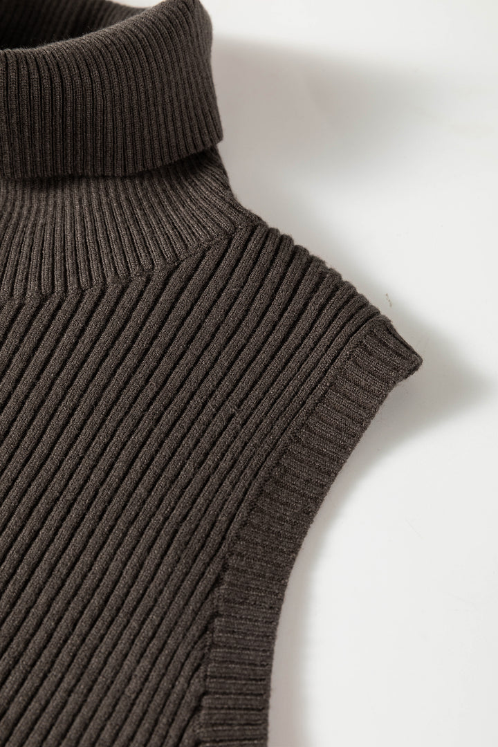 Chicory Coffee Western Ribbed Knit High Neck Waist Slim Fit Sweater Vest