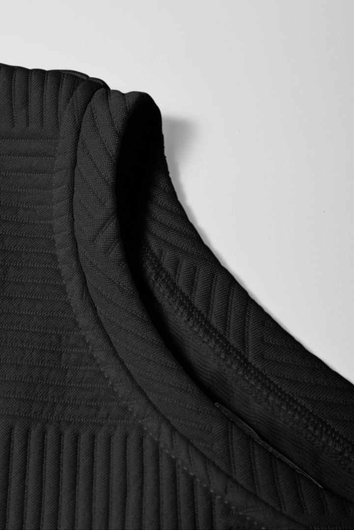 Black Textured Short Sleeve Top and Shorts Set